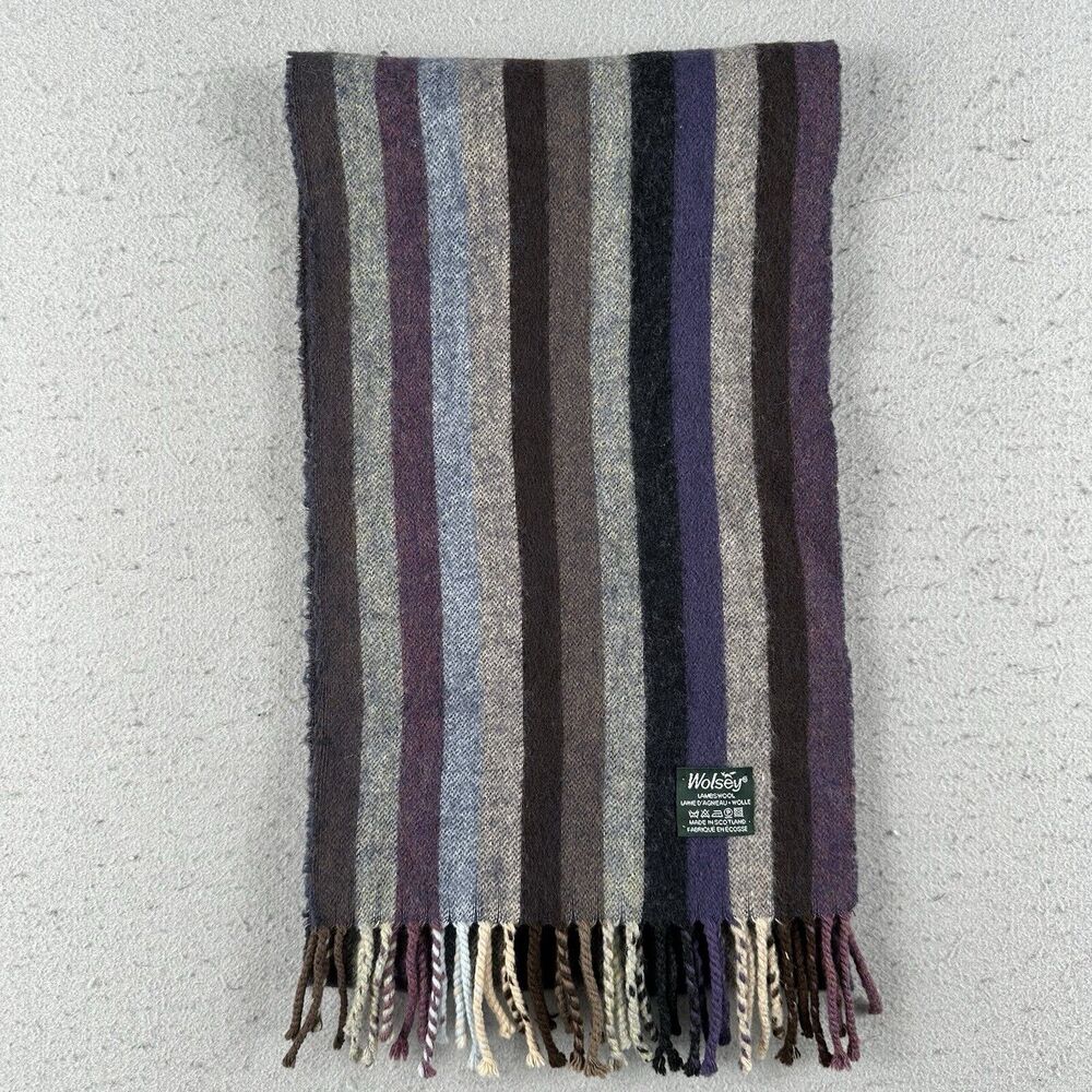 Wolsey Scarf‎ 67in Purple Gray Striped Lambswool Scotland